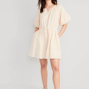 Waist-Defined Puff-Sleeve Mini Poet Dress
